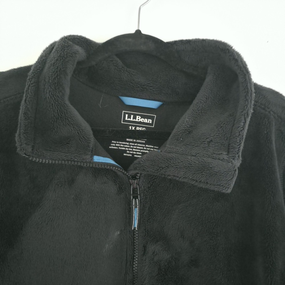 L.L. Bean Fleece Jacket Women 1X Black Full Zip Soft Plush Mock Neck Comfort - Picture 2 of 12